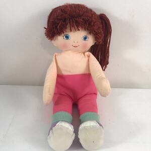 (S5) 1990 Vintage Jimmy Fun Cloth Doll Plush Yarn Hair 15" Pink